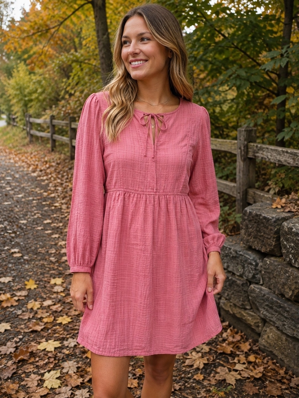 Banana Republic Dusty Rose/Rust Long Sleeve Tie-Neck Dress